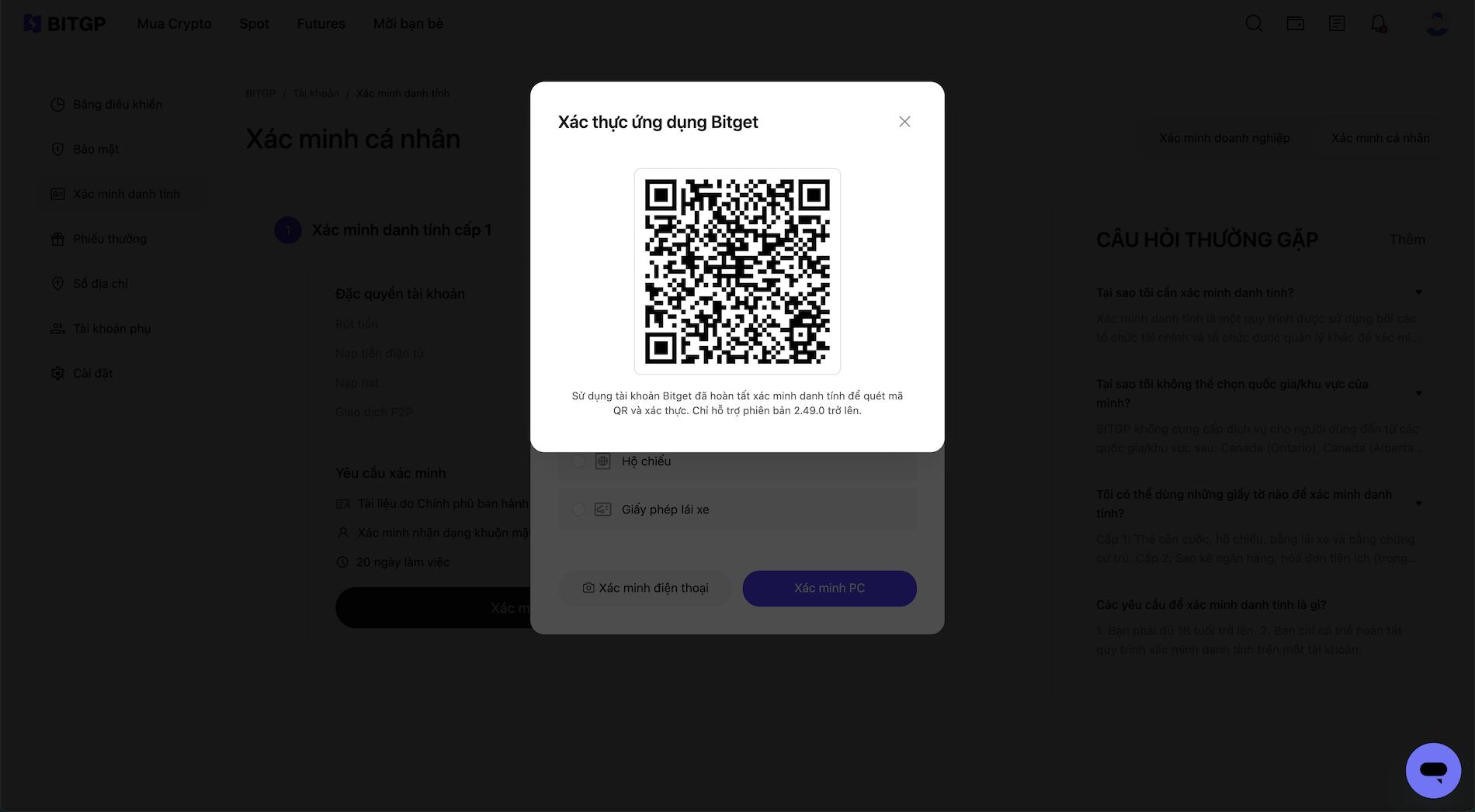 Hướng Dẫn KYC Trên BITGP Bằng Tài Khoản Bitget - Hướng dẫn Website image 2