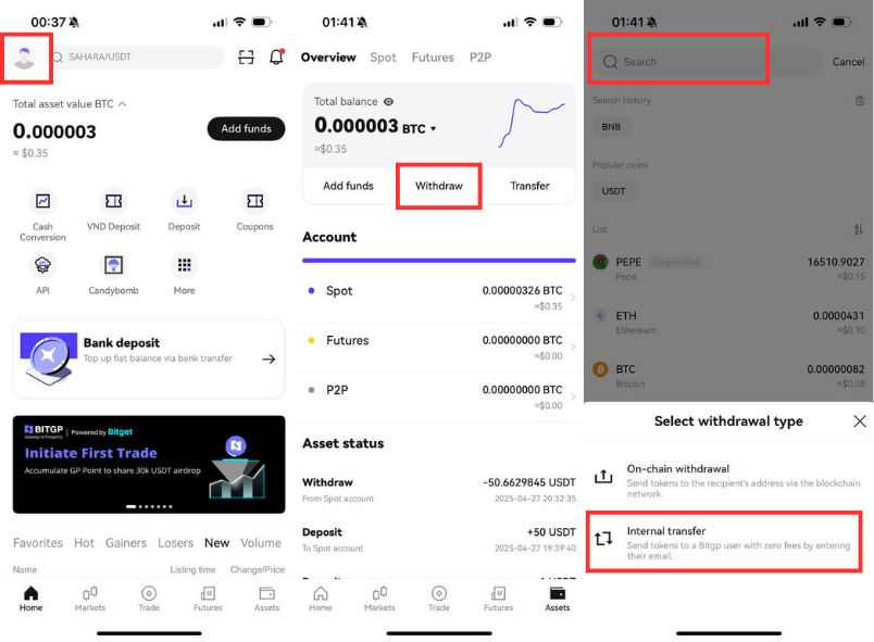 How Do I Make Internal Transfer on BITGP - Mobile App Guide image 0